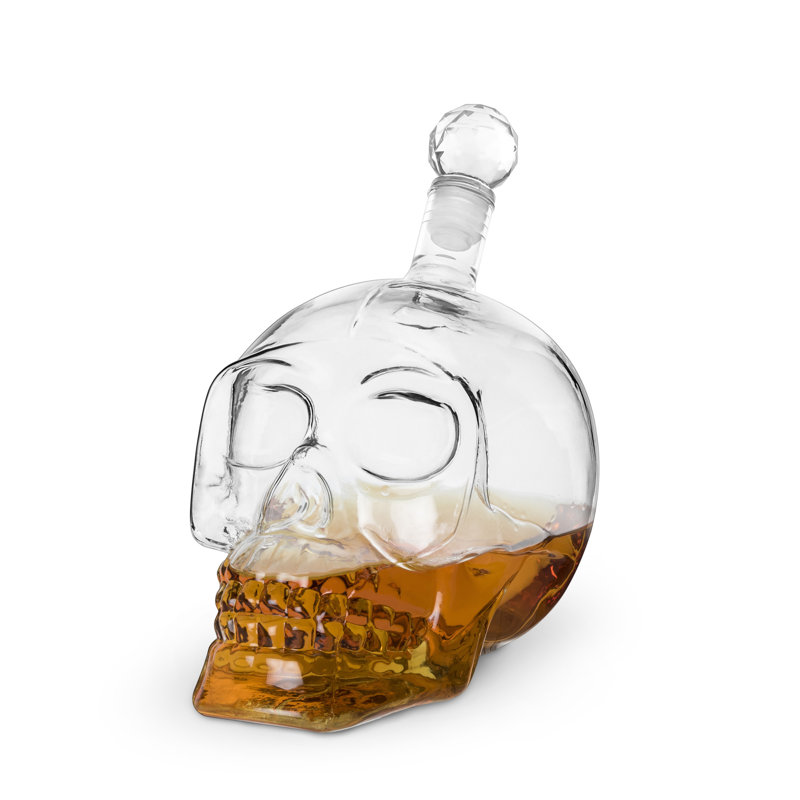 Clear Glass Skull Shaped Liquor Decanter with Crystal Stopper