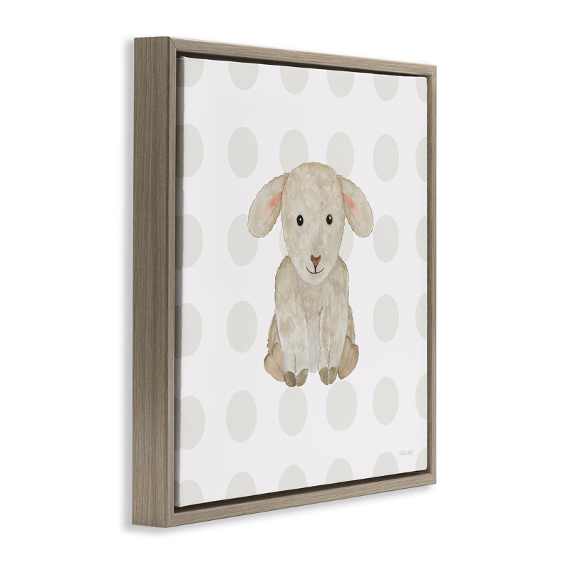 «Nursery Lamb on Dots» par Cindy Jacobs, Cadre flottant orme Montalcino, H 18 po x l 18 po