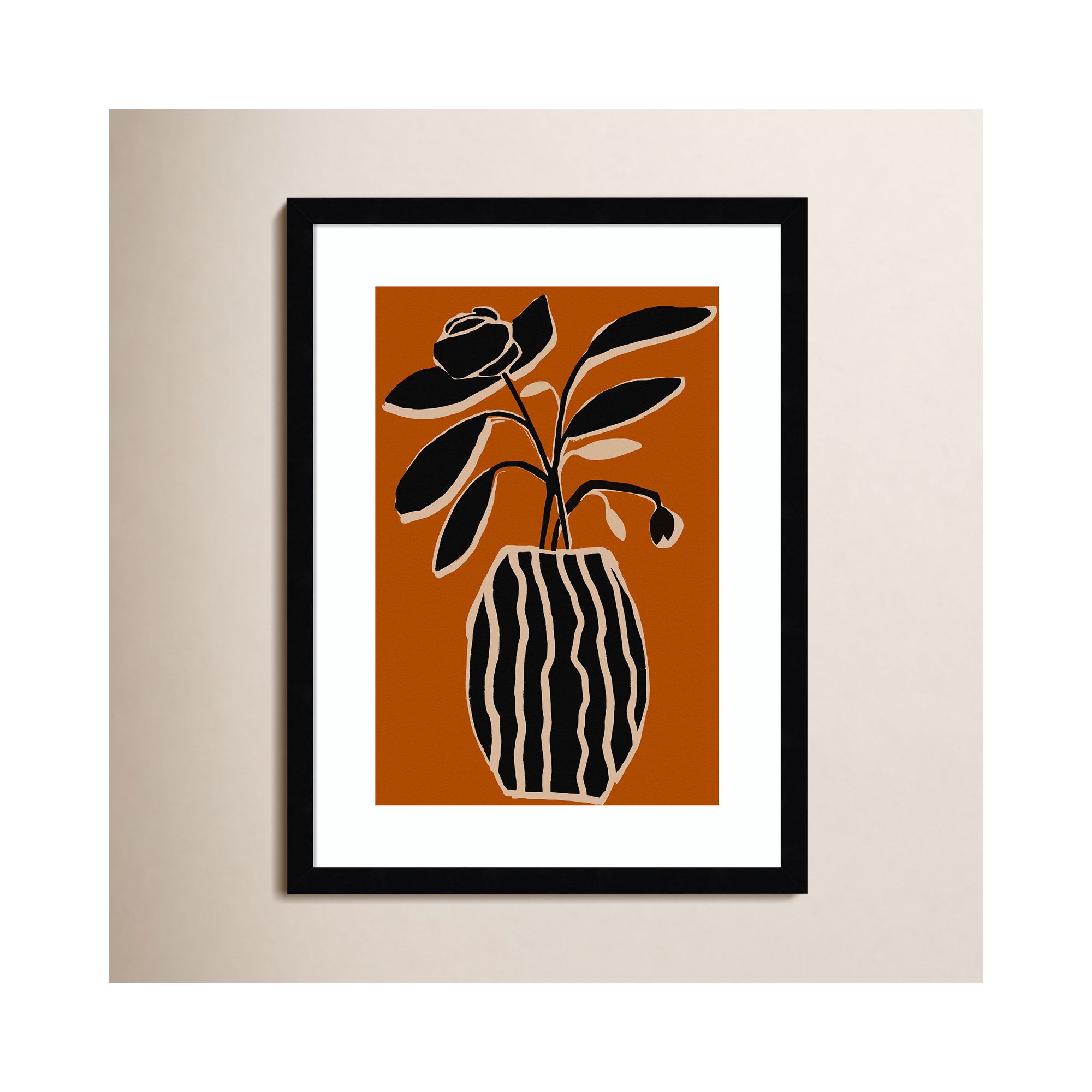 Ochre Still Life No 5 by Treechild, Black Framed, 21" H x 16" W x 1" D