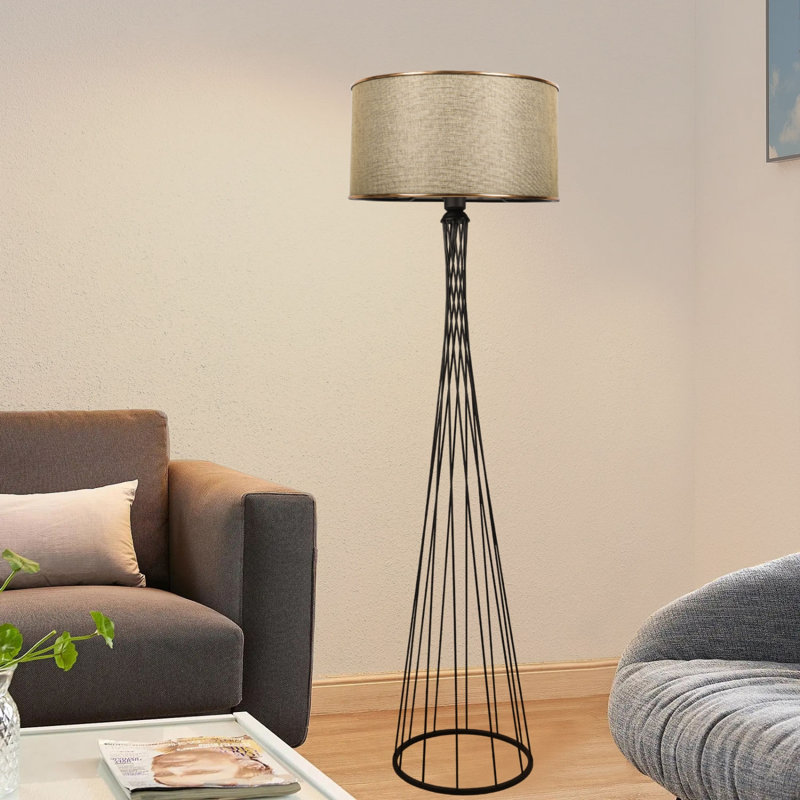 Lampe sur pied moderne avec corps en métal, beige sable, 8,3 x 15,0 x 56,3 pouces | Douille E27, compatible DEL 15 W maximum | Capuchon en tissu élégant, parfait pour le salon et la chambre à coucher, design élégant et novateur
