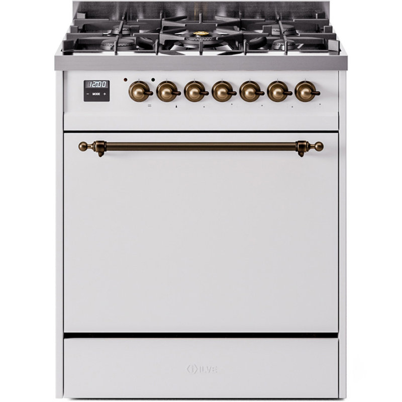 ILVE Nostalgie II 30 in Dual Fuel Range, Liquid Propane, White/Bronze