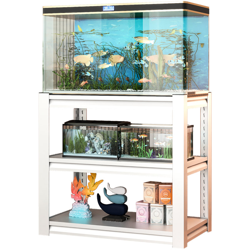Support d'aquarium de 40 à 50 gallons, support d'aquarium en métal, L 31,5 po x l 18 po x H 34 po, 3 tablettes réglables et coussins de protection du sol, plateforme d'installation sans effort, tablette, solide,