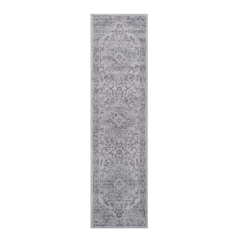 Silver/Oriental Non-Shedding Stain Resistant Area Rug, Runner 2' x 8'