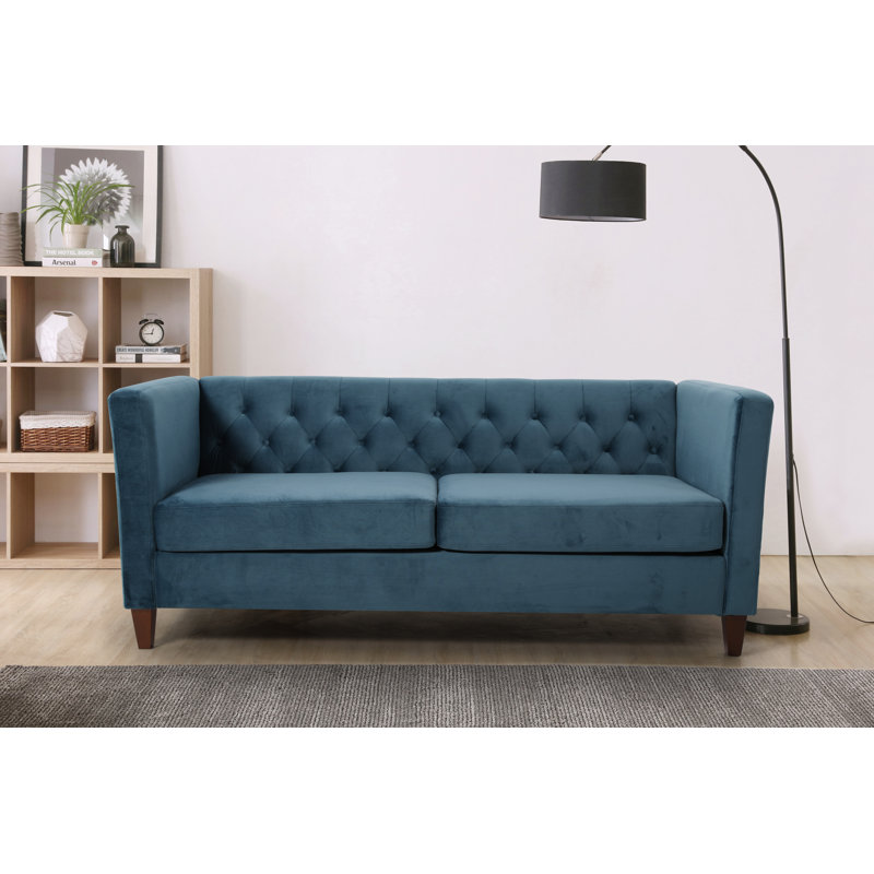 Rubio 73.29'' Velvet Sofa, Prussian Blue Velvet