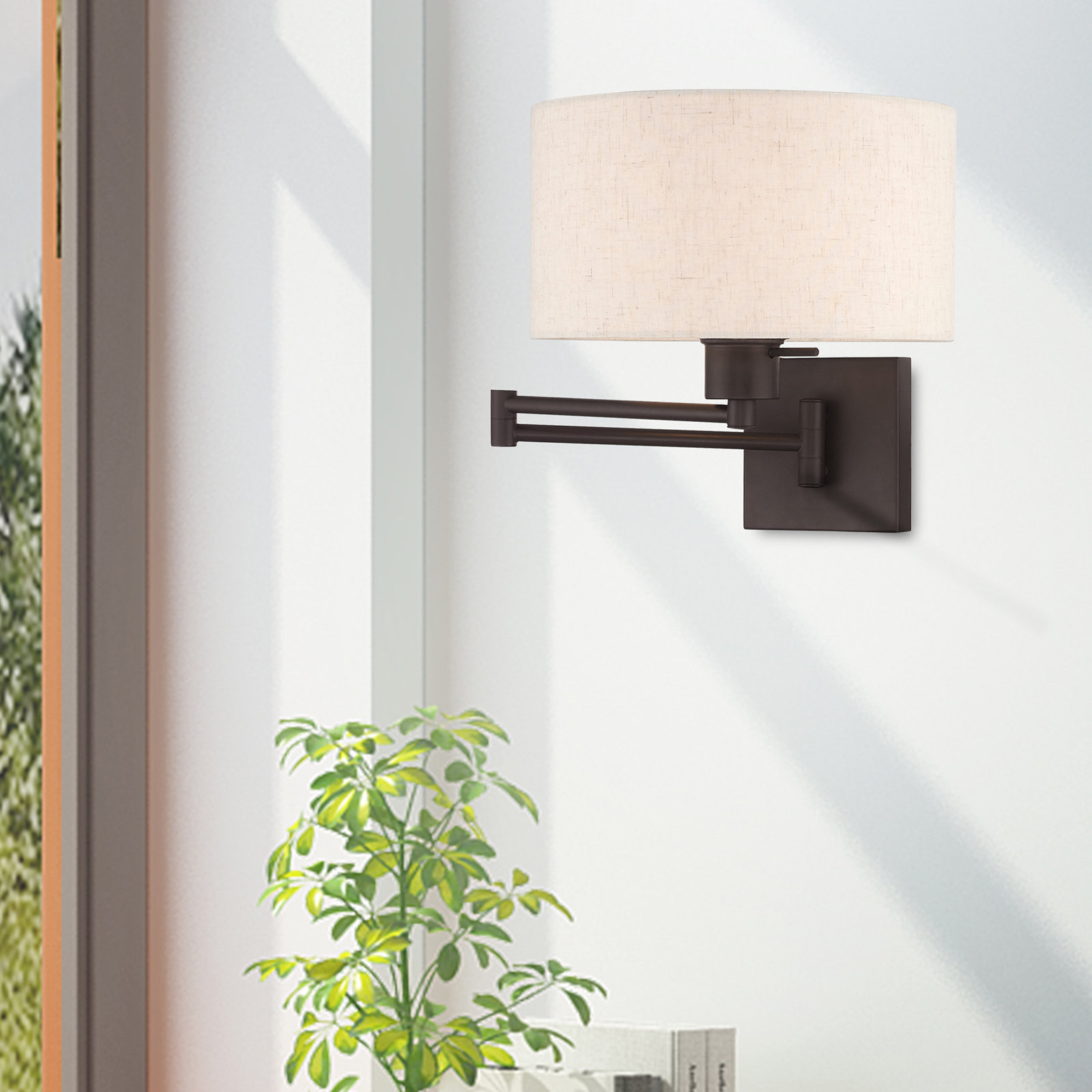 Kevyn Single Light Dimmable Swing Arm Sconce, Bronze, Oatmeal