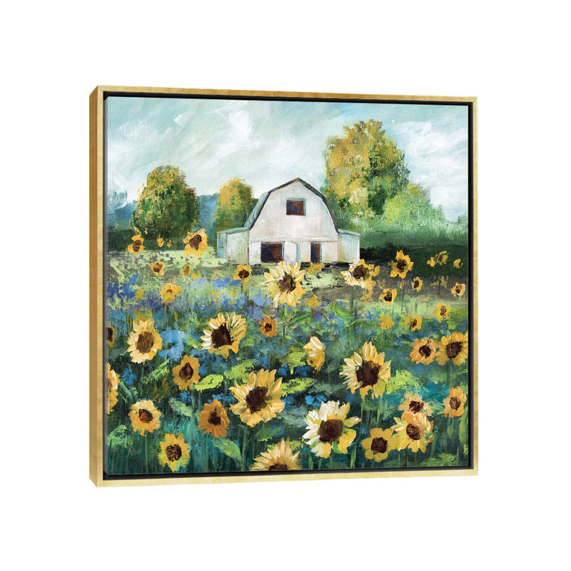 Tournesol grange par Nan - impression, Encadrement doré, H 26 po x l 26 po x P 1,5 po