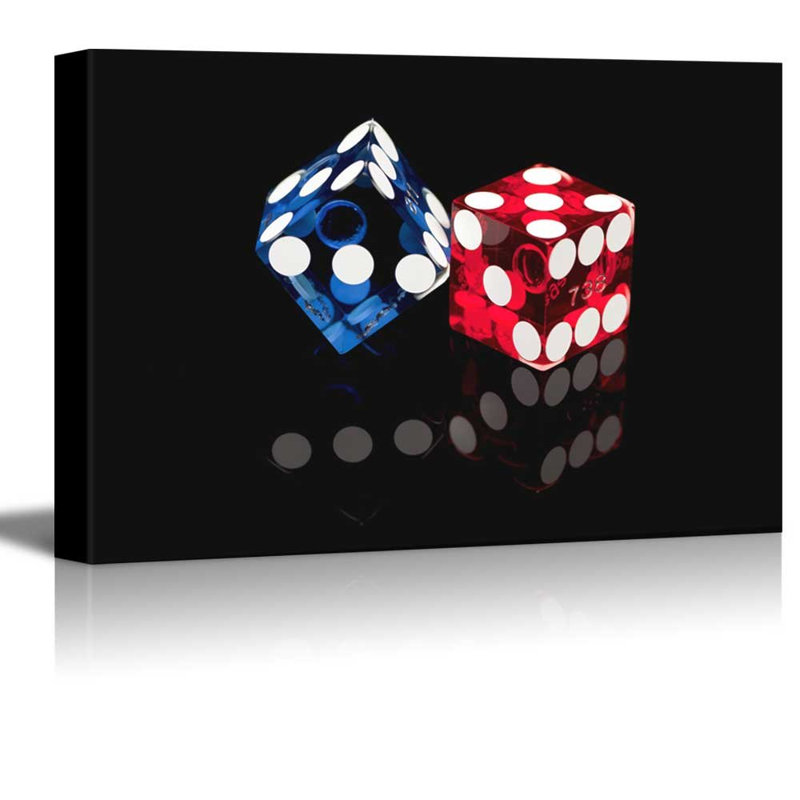 Bleu et rouge Las Vegas Gaming Dice Casino Concept Art moderne, décoration murale urbaine contemporaine, H 16 po x l 24 po
