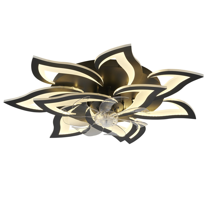 Ventilateur de plafond moderne à motif floral avec éclairage intégré, ventilateur de plafond discret avec télécommande pour chambre, ventilateur de plafond encastré avec éclairage DEL à intensité variable, 6 vitesses, éclairage de plafond avec minuterie
