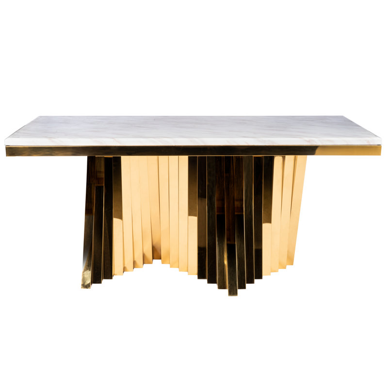 Sharan Modern Rectangular Marble Dining Table Set with Sculptural Base and 8 Woven Chairs – 9-Piece Contemporary Dining Room Set