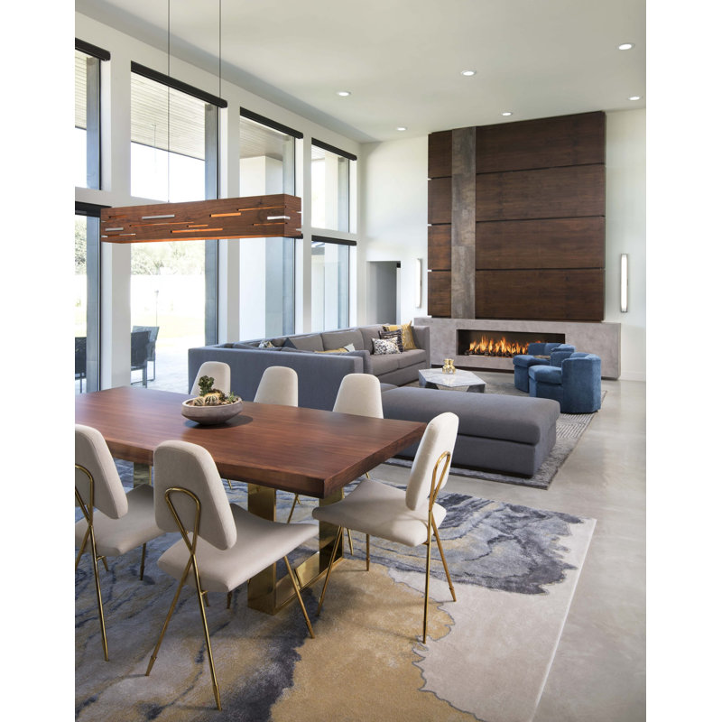 Aeris Linear LED Pendant - 3500K, 8" H x 54" W x 6" D, Oiled Walnut, Brushed Aluminum