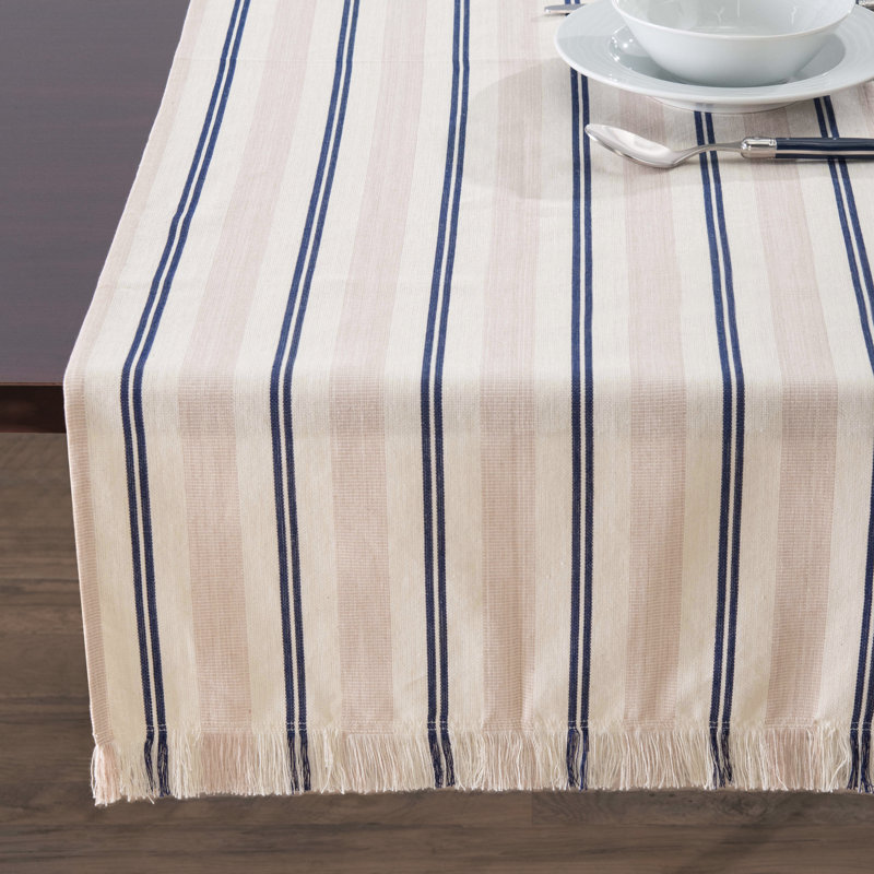 Chemin de table French Home 18 po x 57 po à rayures crème, bleues et roses