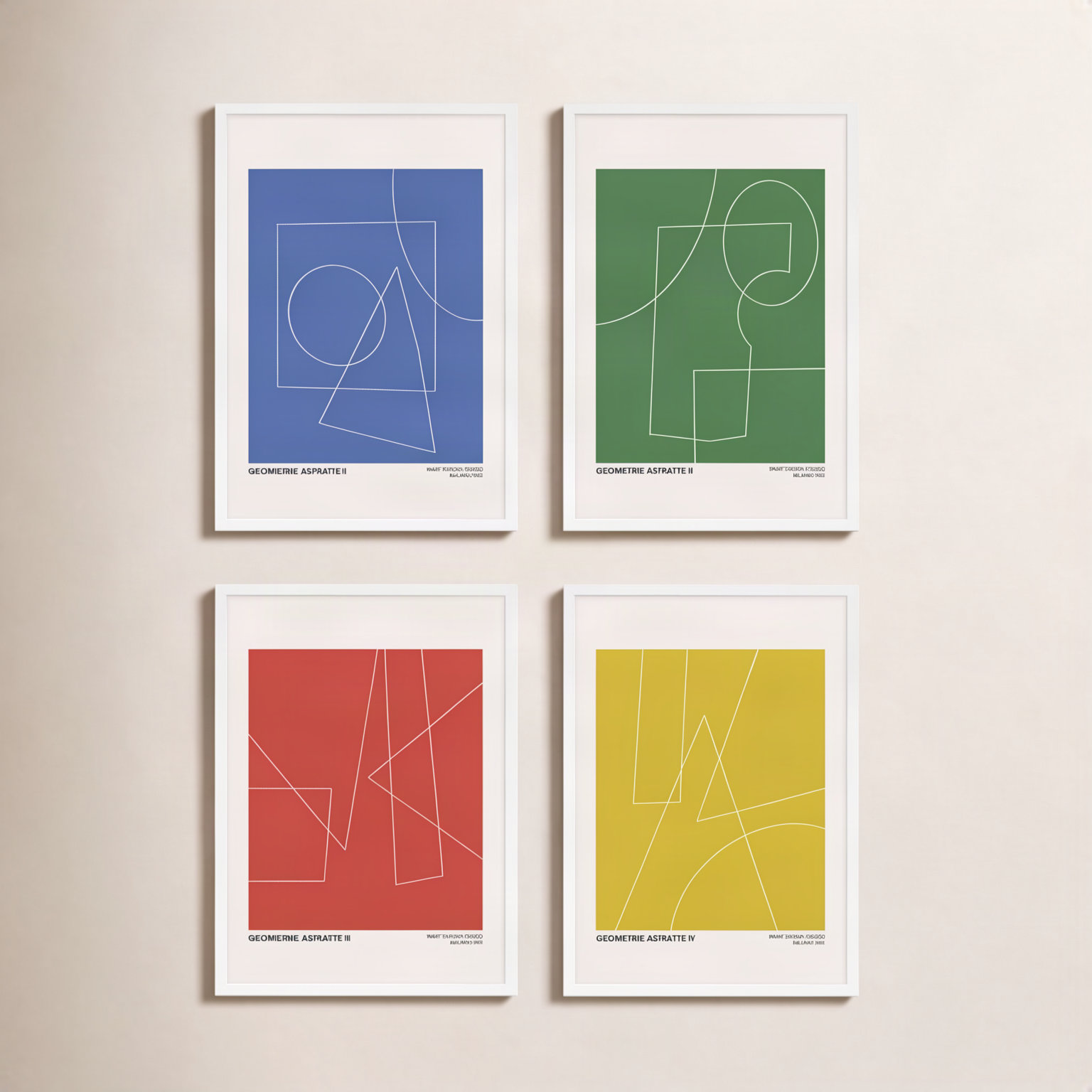 Caila "Geometric Abstraction" 4-Piece Print Set, 50" H x 35" W x 1.25"D, White
