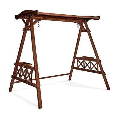 Winado 6.6 Ft. Wood Patio Porch Swing Stand With Canopy In Tan