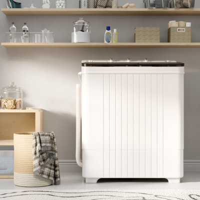 SUNCROWN Portable Washing Machine, 28lbs Twin Tub Mini Washer Compact Laundry Machine with Timer Knobs, Semi-automatic 18lbs Washer 10lbs Spinner Combo for Dorms, Apartments