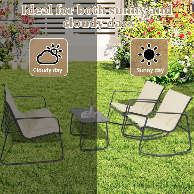 4-Piece Patio Furniture Set, Outdoor Conversation Set With Chairs & Loveseat, With Coffee Table For Garden, Balcony, Poolside, Backyard Lightweight, Water-Resistant & UV-Resistant(Grey)