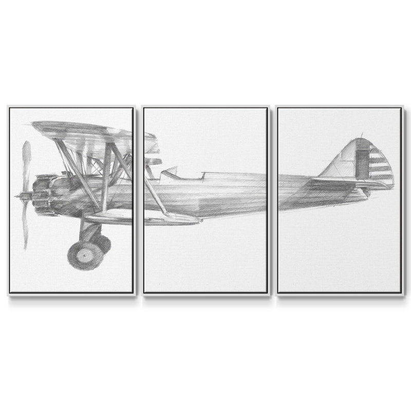«Technique Flight I», reproduction de cadre flottant sur toile, 3 pièces, H 40 po x l 78 po x P 2 po, Blanc