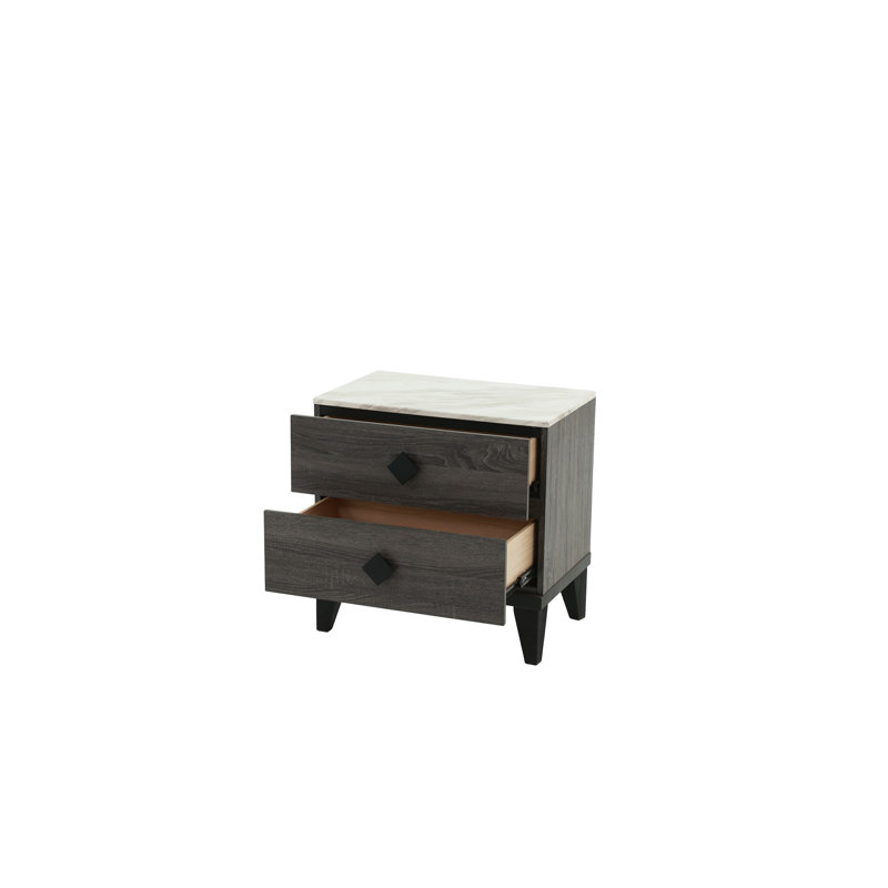 Table de chevet en chêne gris foncé (accents rustiques), Gris foncé