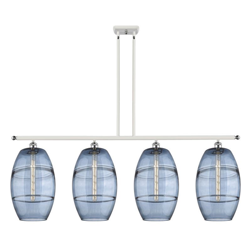 Luminaire suspendu rond / ovale pour îlot de cuisine à 4 lumières Dundrod, Bleu princesse, Chrome poli blanc