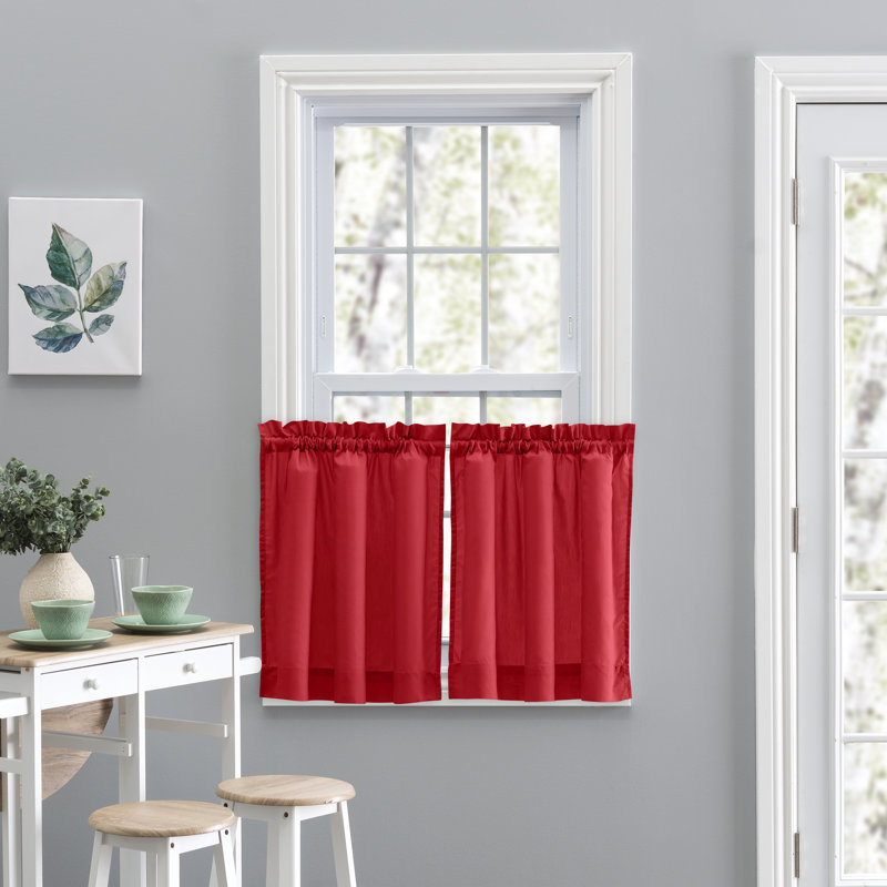 Ensemble de deux rideaux de couleur café unie sur mesure de 56 po Ellis, Rouge, l 56 po x L 24 po