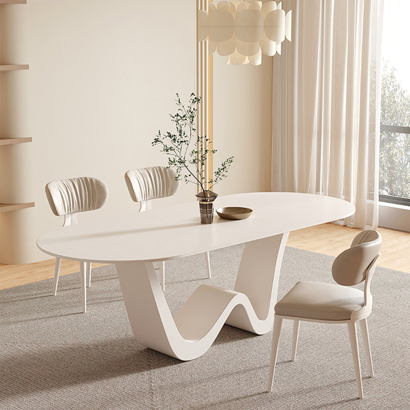 Pierre ovale blanche avec table de salle à manger en acier au carbone pour la salle à manger / cuisine