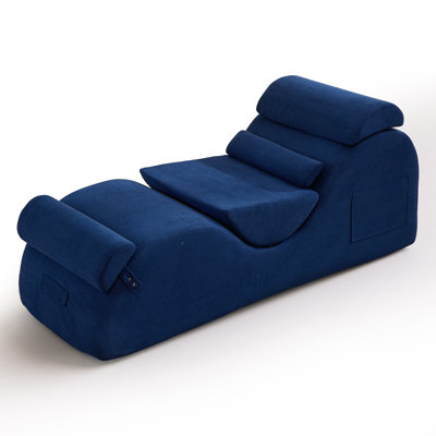 Méridienne convertible d'intérieur pour le yoga et le massage, canapé de yoga courbé sans dossier en velours avec appui-tête, coussin de taille, poches latérales pour la détente, l'étirement, l'exercice