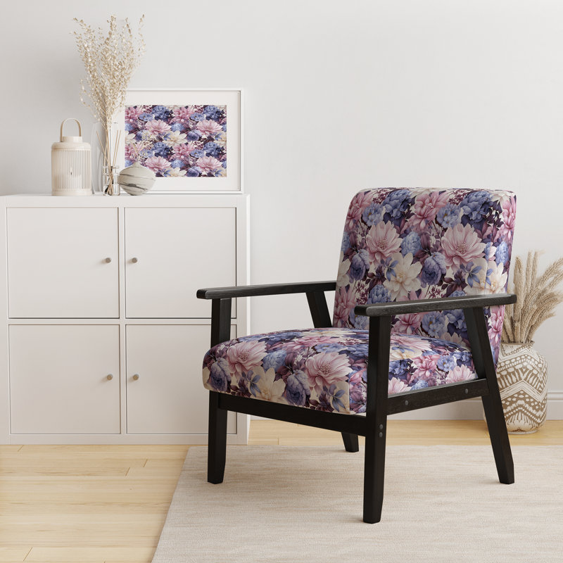 Fleurs bleues et mauves en fleurs de chrysanthème - Fauteuil rembourré de style ferme, fauteuil d'appoint bleu