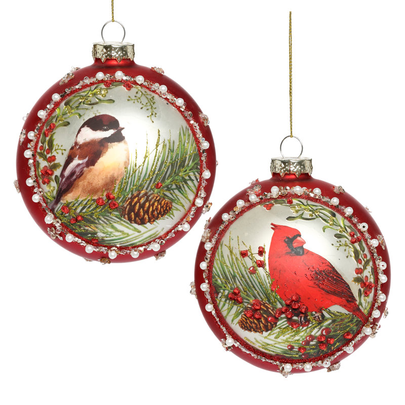 Pearl Berry Cardinal Ornament - 4 Inches Set Of 6