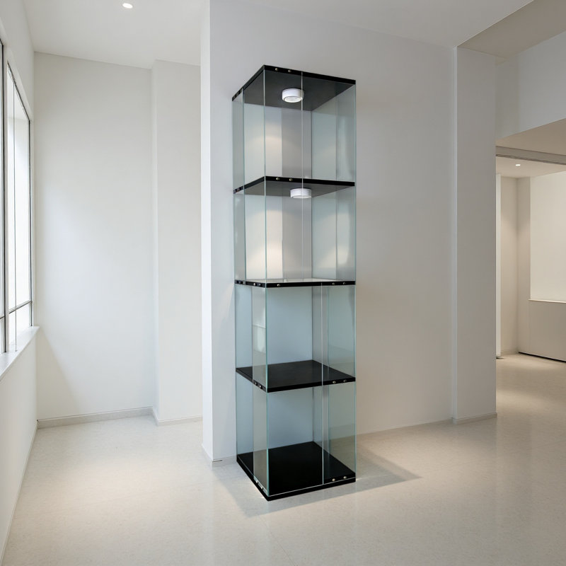 Rotatable Four-Layer Tempered Glass Display Cabinet,Liquor Cabinet,File Cabinet,Storage Cabinet,With Remote Control Paipai Lamp,Adjustable Feet,Be Placed In The Living Room,Kitchen,Corridor