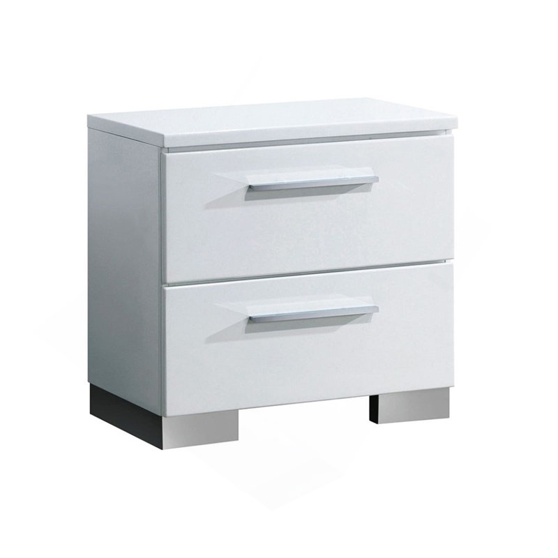 Table de chevet 2 tiroirs en bois, blanc brillant