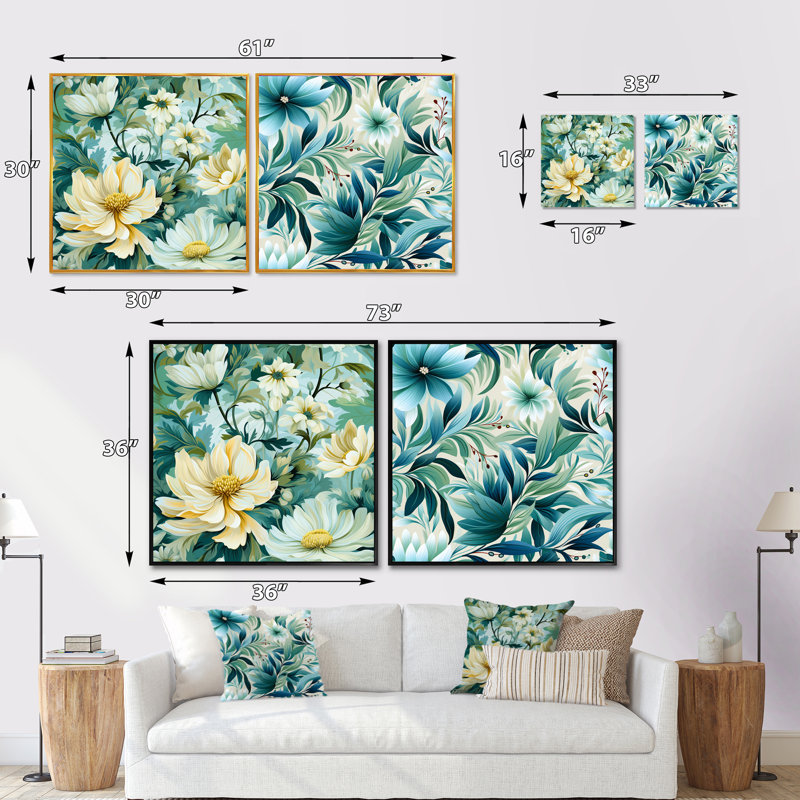 Dany - Ensemble de 2 collages floraux carrés, Cadre flottant noir, H 16 po x l 33 po