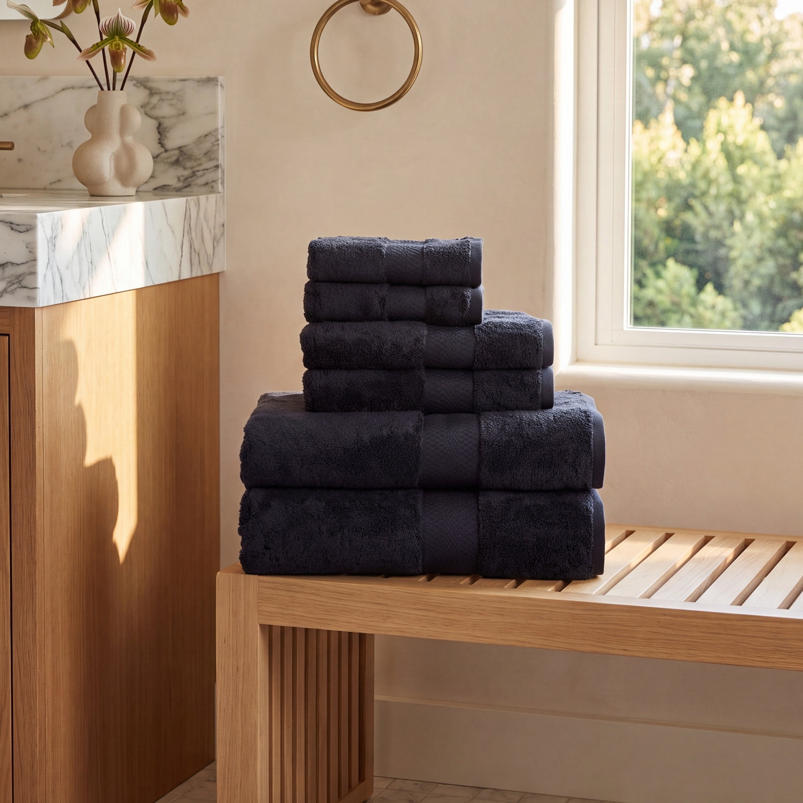 Jopie 6-Piece Cotton Towel Set, Black