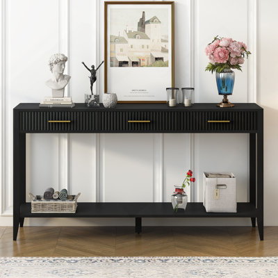 Console d'entrée de haute qualité avec tiroirs à rayures verticales, pieds longs
