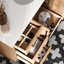 Meuble-lavabo de salle de bain avec lavabo ovale simple décalé à droite de 43 pouces et comptoir en quartz blanc pur de 1,5 pouce en chêne naturel-133043440-133043445
