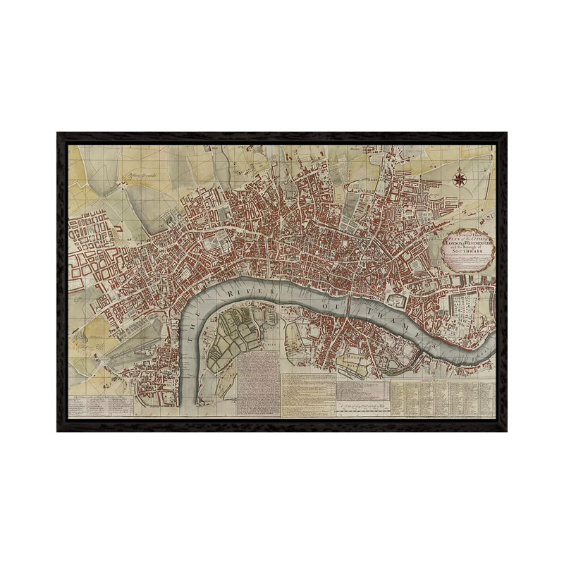 A New and Exact Plan of the Cities of London and Westminster and the Borough of Southwark, 1725 1 Piece Wall Art on Canvas