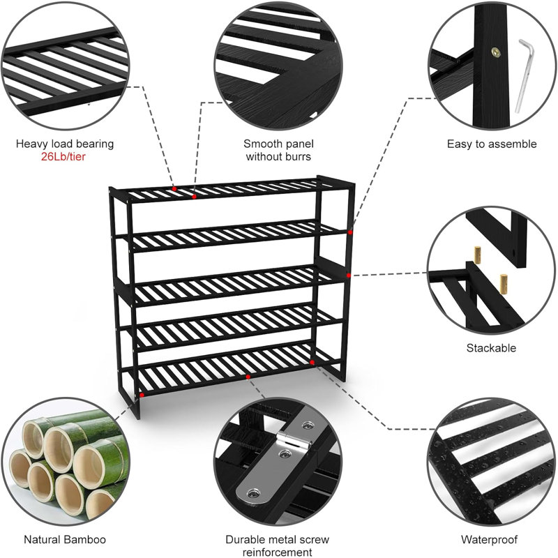 5-tier Bamboo Shoe Rack Stackable Tall Organizer