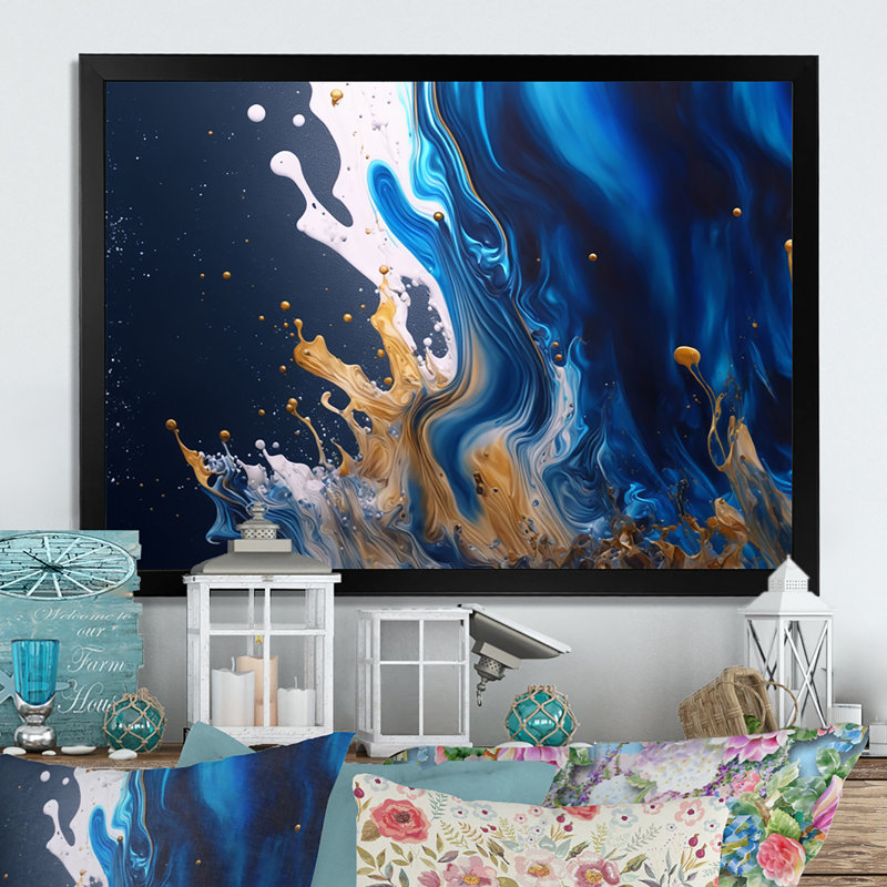 «Ice Paint Splash I», art mural encadré à spirales abstraites, Cadre photo noir, H 12 po x l 20 po x P 1 po