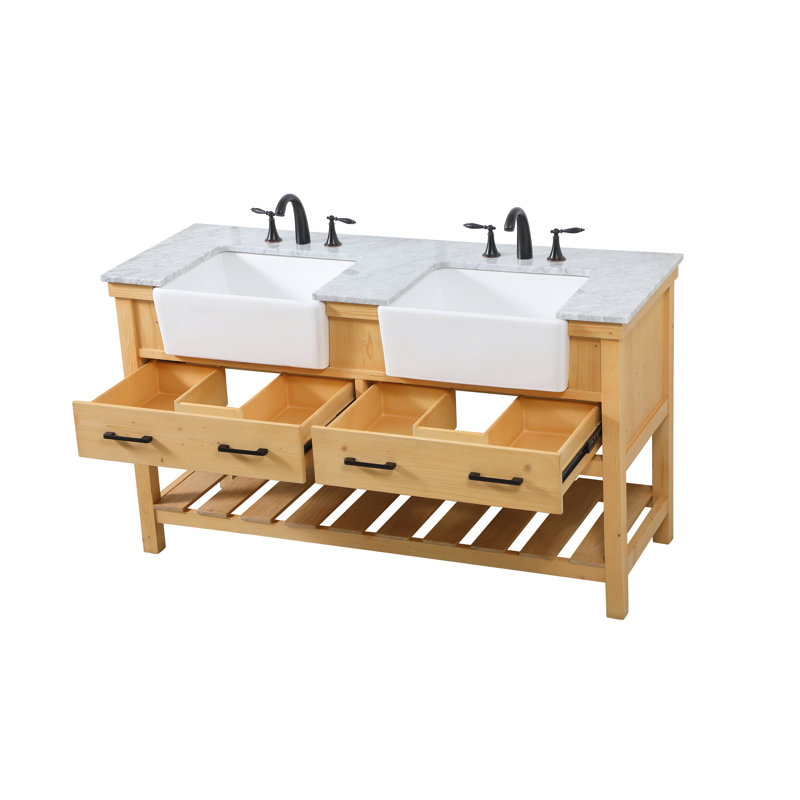 Ensemble de meuble-lavabo double 60 po Pelaghia, Brun clair
