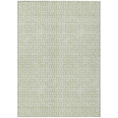 10' X 14' Artichoke Green And Gray Geometric Washable Indoor Outdoor Area Rug