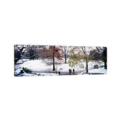High Angle View of a Group of People in a Park, Central Park 1 Piece Wrapped Canvas Panoramic Wall Art