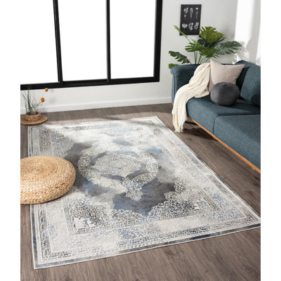 Tapis crème et gris médaillon de la collection Volos