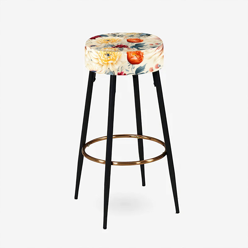 Ensemble de 2 tabourets de bar beige et rose à motif floral éclectique