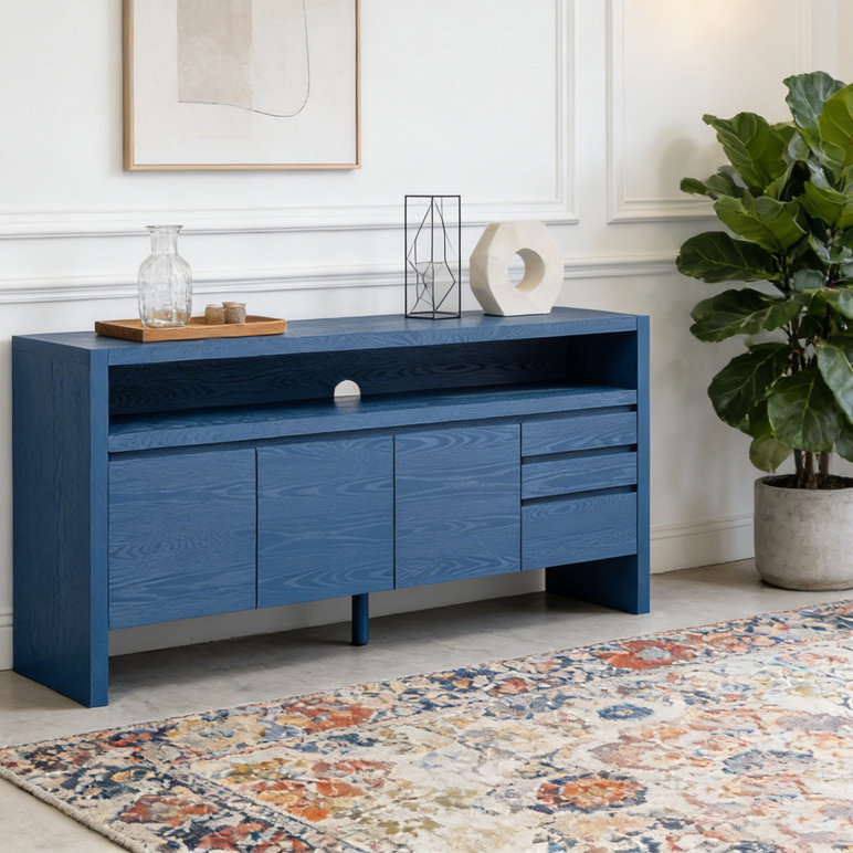 60" 3-Door Sideboard with 3 Drawers, Navy Blue
