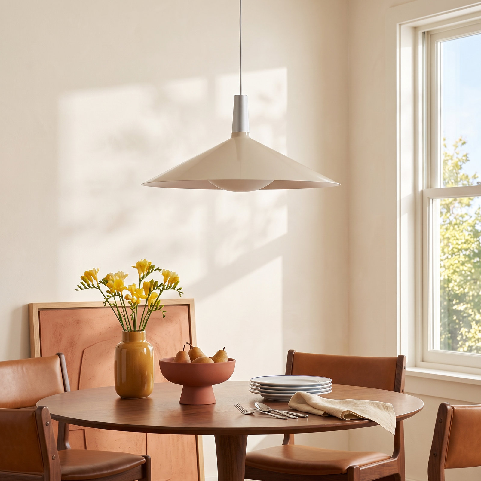 Bower Single Light Steel Aluminium Dimmable Pendant, White