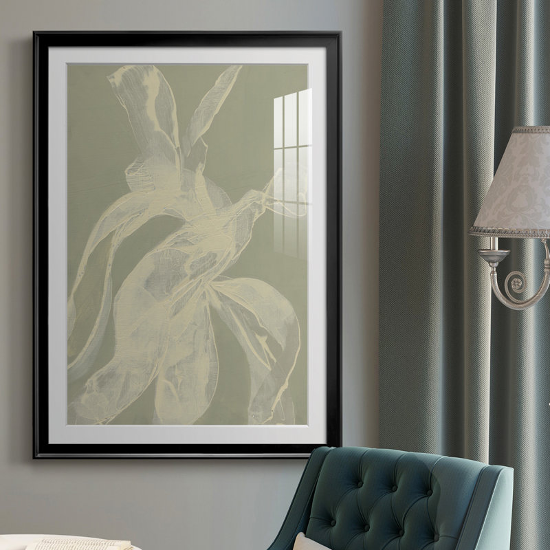 «White Ribbon On Celadon I», reproduction encadrée de qualité supérieure - prête à être accrochée, Cadre noir