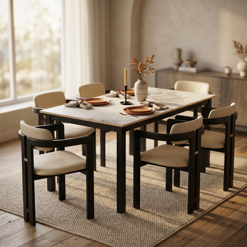 Cowles Modern Vegan Leather Dining Armchair – Solid Wood Legs & Curved Back – Mid-Century Accent Chair for Dining, Desk, or Vanity