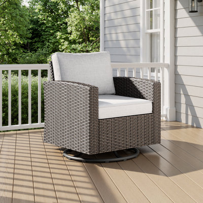 Wicker Outdoor Sofa Swivel Chair - High Back Waterproof Patio Furniture Single Armrest Chair With Non-Slip Cushions Light Gray