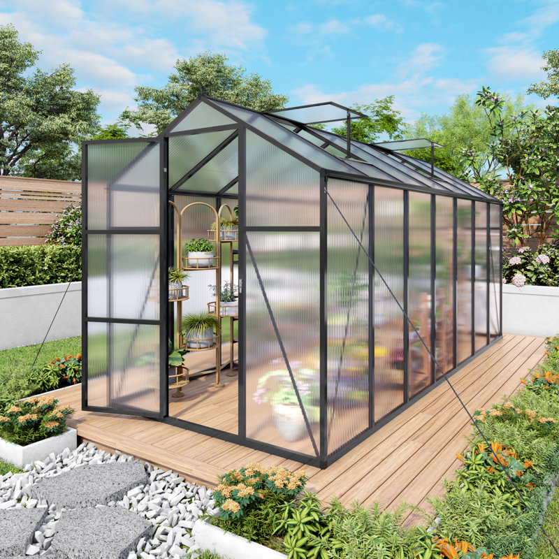 6X14 FT Polycarbonate Walk-In Greenhouse, UV Protection, 14.1' H x 6.1' W x 6.8' D
