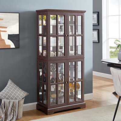 Exquisite Curio Display Cabinet with Four Glass Doors and Adjustable Shelves, Perfect for Showcasing Precious Collectibles in Style