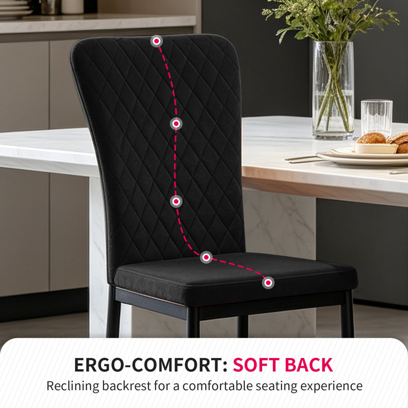 Tufted Upholstered Velvet/Suede Armless Dining Chair, Velvet Black