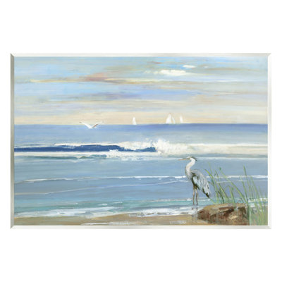 «Heron Splashing Beach Waves», art mural par Sally Swatland